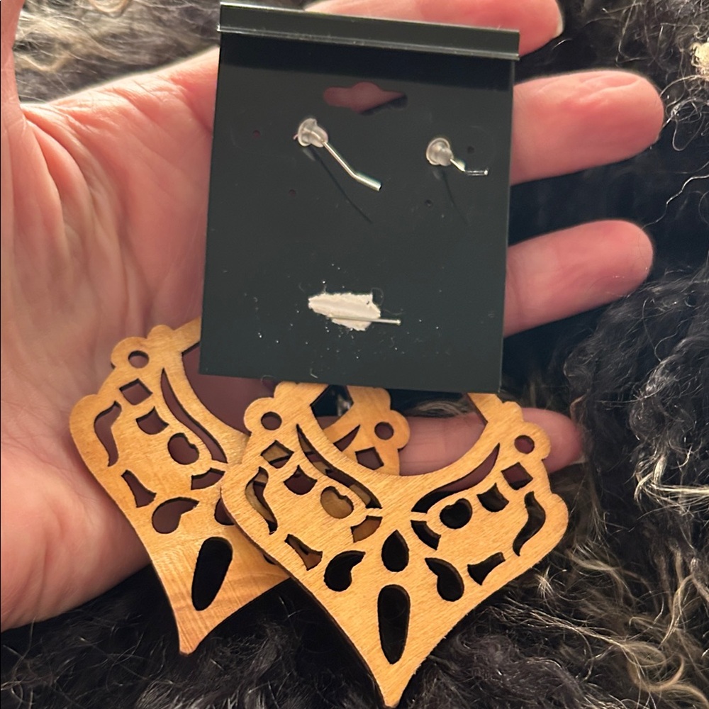 Artisan Wooden Drop Earrings - Picture 3 of 4